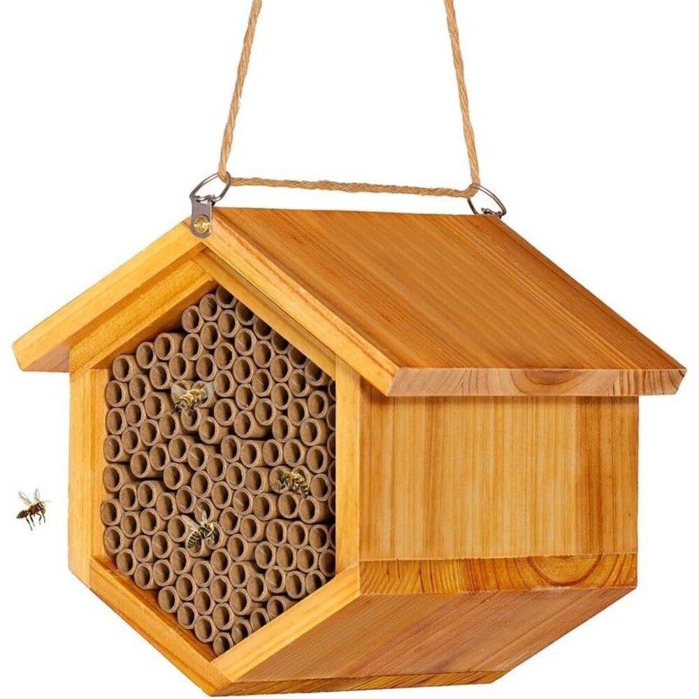 Mason Bee House Wax Coated Bee Hotel Outdoor Garden Pollinator Habitat Nesting